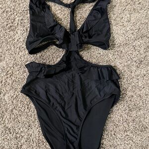 Aerie Black Swimsuit with Ruffle Detail